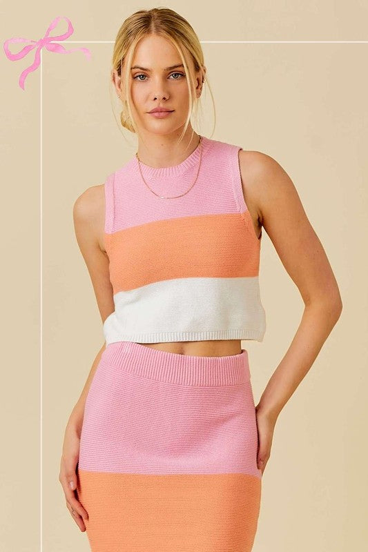 Sleeveless Color Block Knit Top