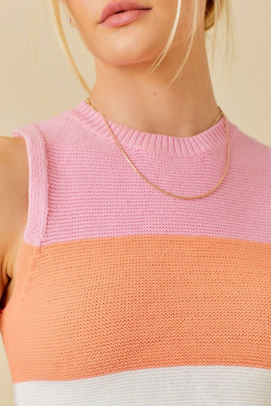 Sleeveless Color Block Knit Top