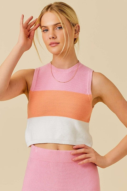 Sleeveless Color Block Knit Top