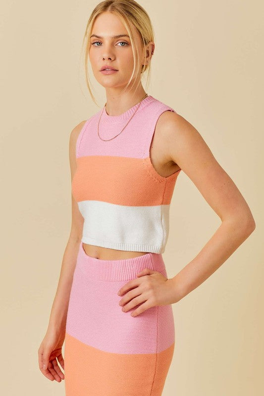 Sleeveless Color Block Knit Top