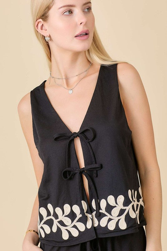 Strap Tie Detail V-Neck Vest