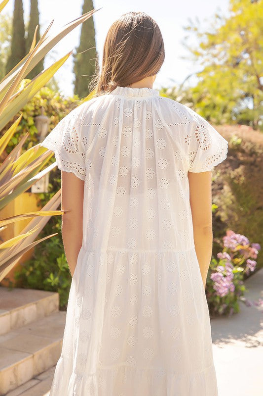 Sleeveless Raglan Eyelet Lace Dress