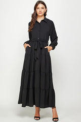 Tiered Long Sleeve Shirt Dress (Orange or Black)