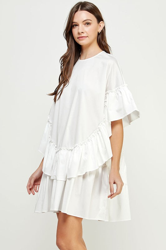 Layered Ruffles Poplin Dress