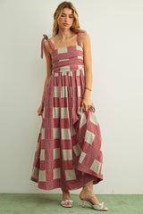 Gingham & Stripe Patchwork Maxi Dress
