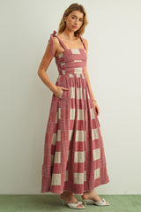 Gingham & Stripe Patchwork Maxi Dress