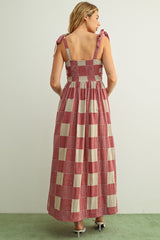 Gingham & Stripe Patchwork Maxi Dress