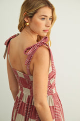 Gingham & Stripe Patchwork Maxi Dress