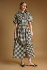 Gingham Pattern Button Down Shirt Dress
