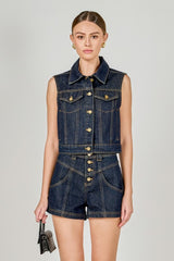 Cropped Denim Vest