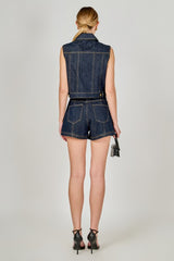 Cropped Denim Vest