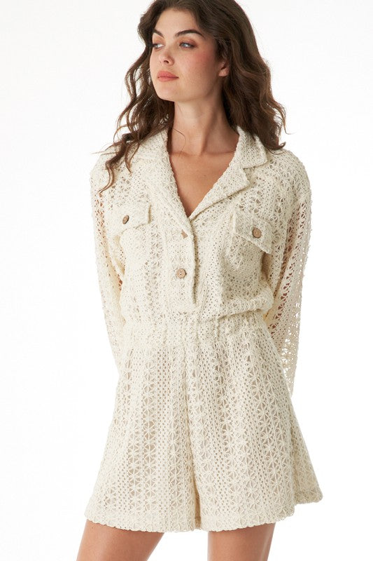 Crochet Long Sleeve Romper