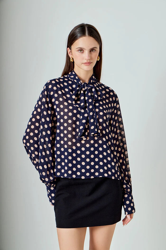 Navy Polka Dot Blouse