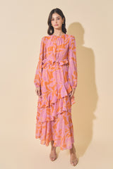 Sunset Bloom Ruffle Maxi Dress
