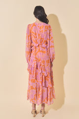 Sunset Bloom Ruffle Maxi Dress