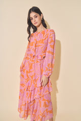 Sunset Bloom Ruffle Maxi Dress