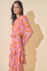 Sunset Bloom Ruffle Maxi Dress
