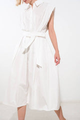 Crisp White Solid Woven Midi Dress