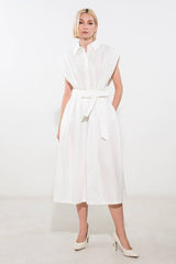 Crisp White Solid Woven Midi Dress