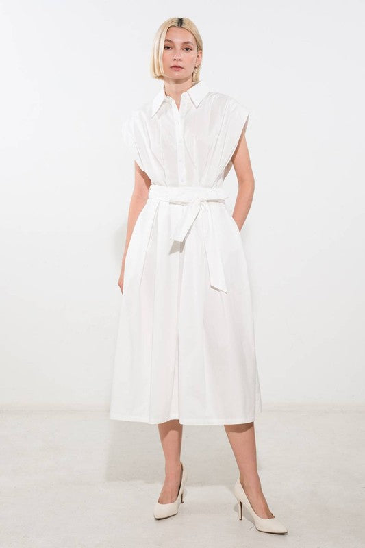 Crisp White Solid Woven Midi Dress