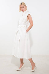 Crisp White Solid Woven Midi Dress