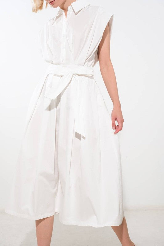 Crisp White Solid Woven Midi Dress