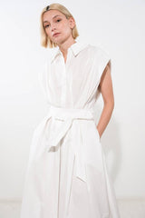 Crisp White Solid Woven Midi Dress