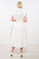 Crisp White Solid Woven Midi Dress