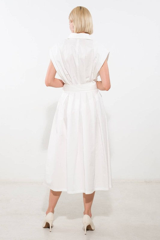Crisp White Solid Woven Midi Dress