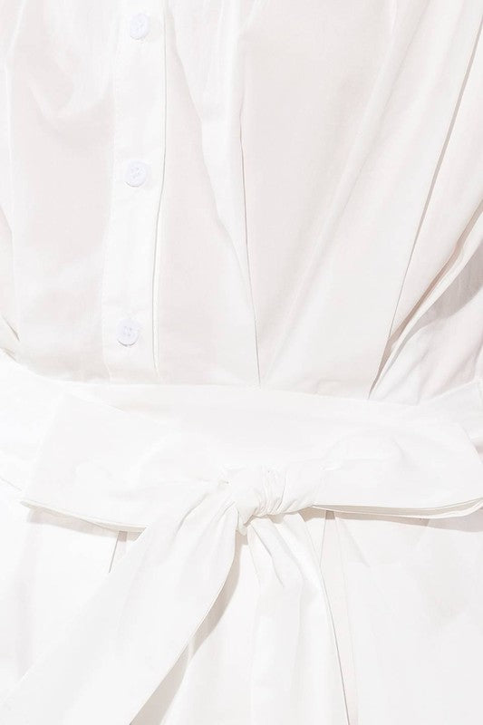 Crisp White Solid Woven Midi Dress