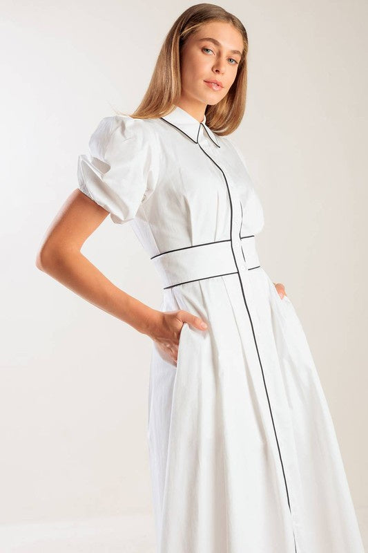 Elegant Solid Woven Midi Dress