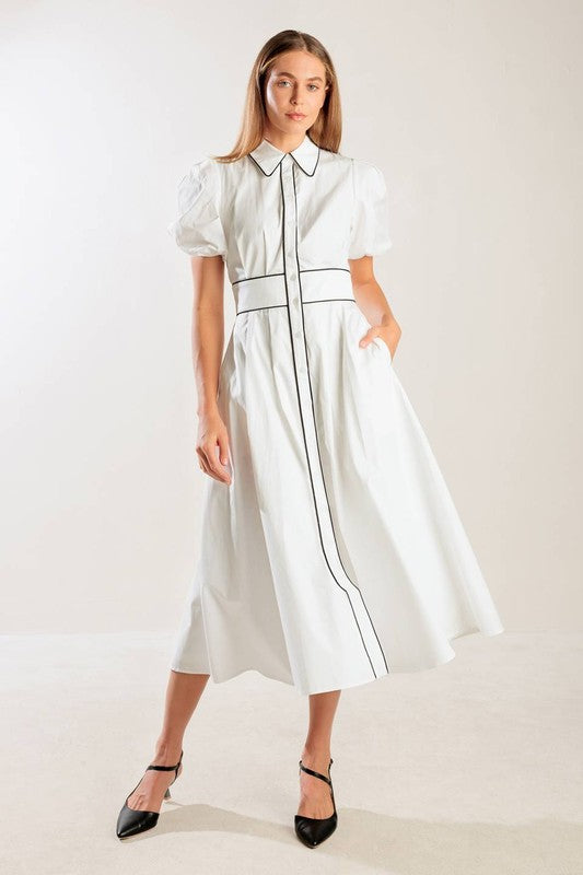 Elegant Solid Woven Midi Dress