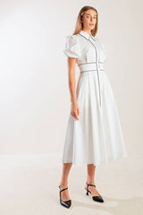 Elegant Solid Woven Midi Dress