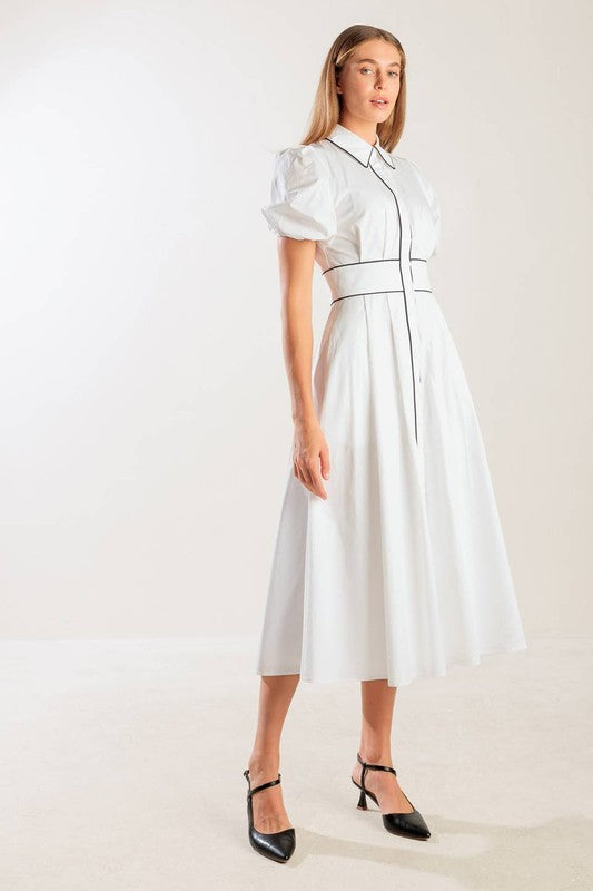Elegant Solid Woven Midi Dress