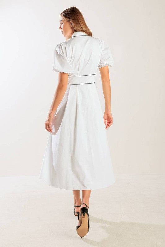 Elegant Solid Woven Midi Dress