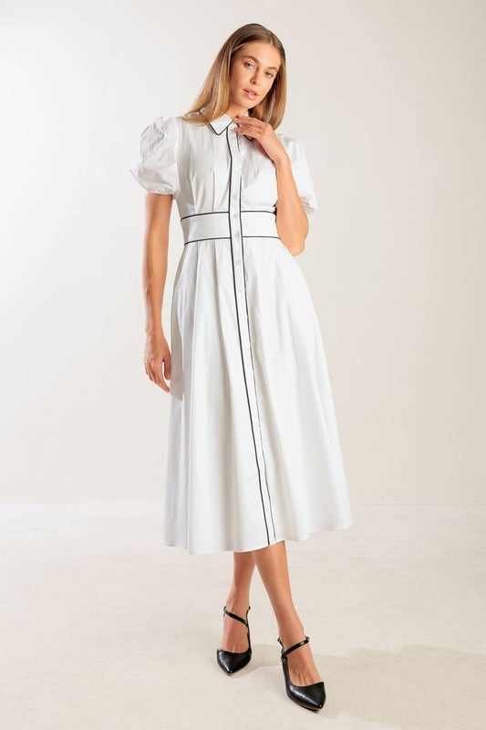 Elegant Solid Woven Midi Dress