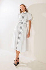 Elegant Solid Woven Midi Dress