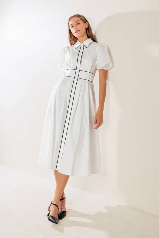 Elegant Solid Woven Midi Dress