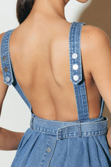 Open Back Belted Denim Midi Dress
