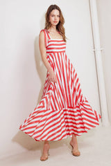 Red & White Printed Midi Dress