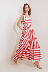 Red & White Printed Midi Dress
