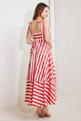 Red & White Printed Midi Dress