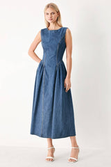 Sculpted Denim Midi Dress