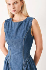 Sculpted Denim Midi Dress