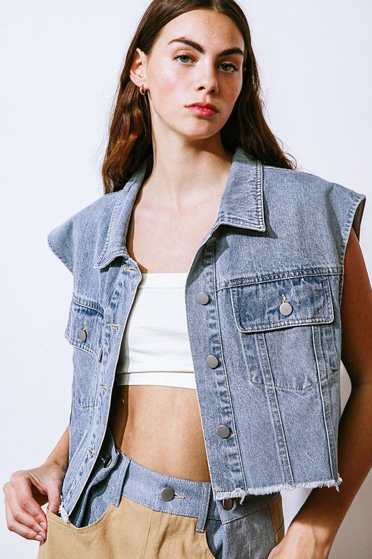 Washed Denim Sleeveless Vest