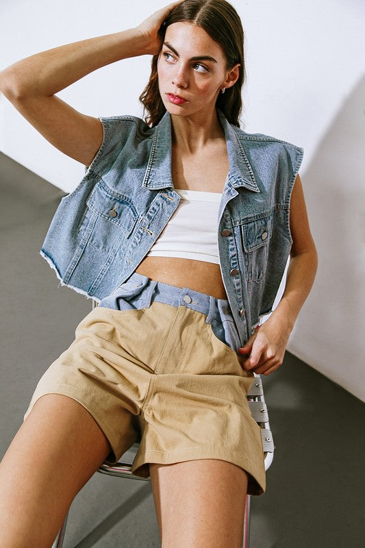 Washed Denim Sleeveless Vest