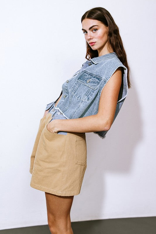 Washed Denim Sleeveless Vest