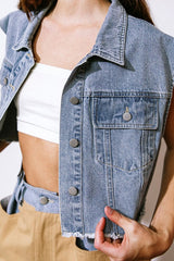 Washed Denim Sleeveless Vest