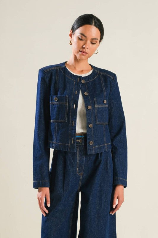 Dark Indigo Cropped Denim Jacket