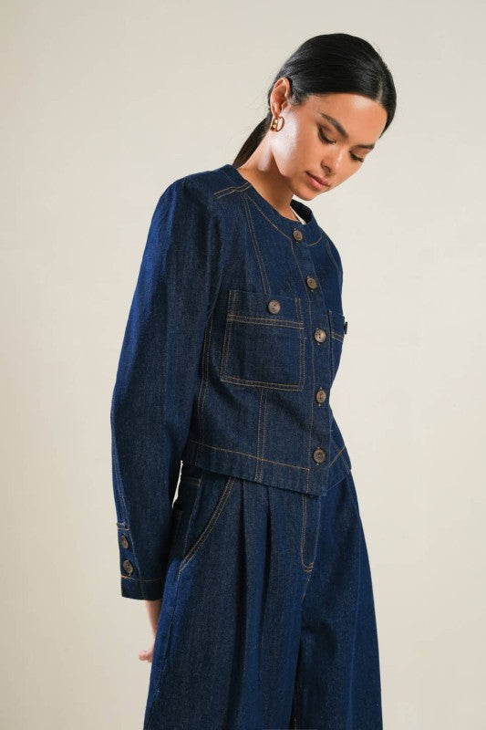 Dark Indigo Cropped Denim Jacket